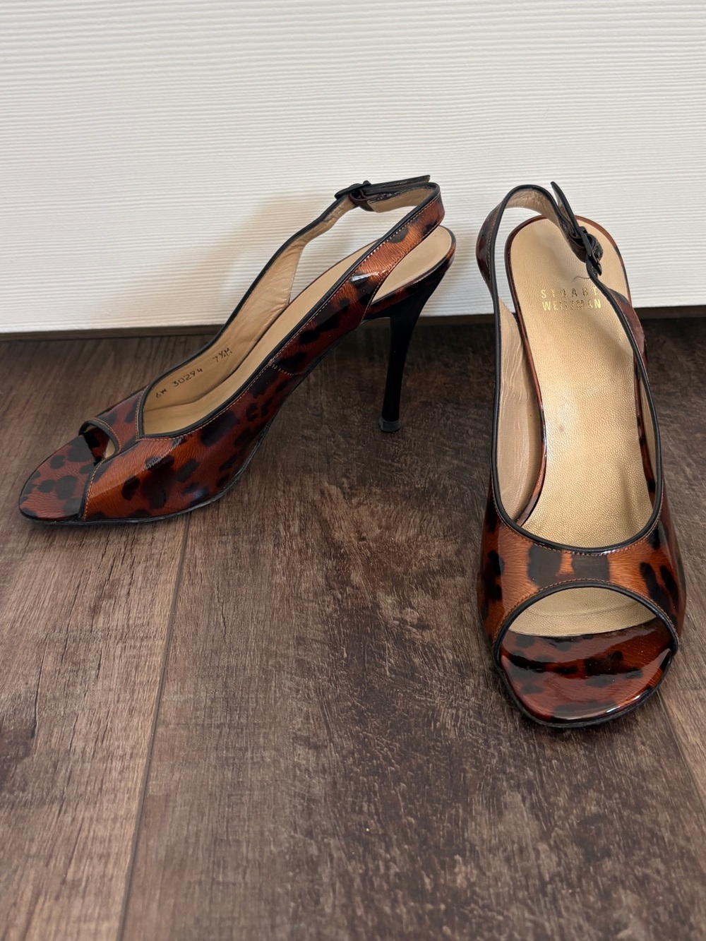 Stuart Weitzman Brown Tortoiseshell Slingback Peep-Toe Heels